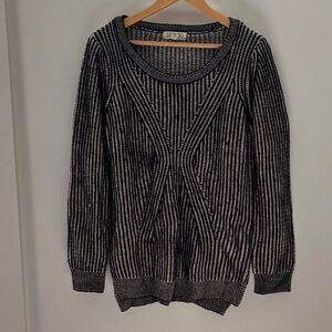 Pink Rose Black and Gray Striped Sweater